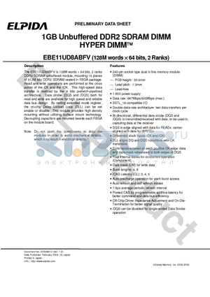 EBE11UD8ABFV datasheet - 1GB Unbuffered DDR2 SDRAM DIMM HYPER DIMM