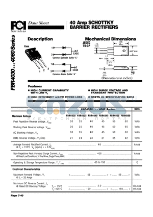 FBR4040 datasheet - 40 Amp SCHOTTKY BARRIER RECTIFIERS