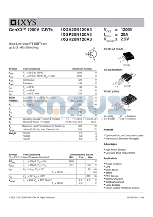 IXGA20N120A3 datasheet - GenX3 1200V IGBTs