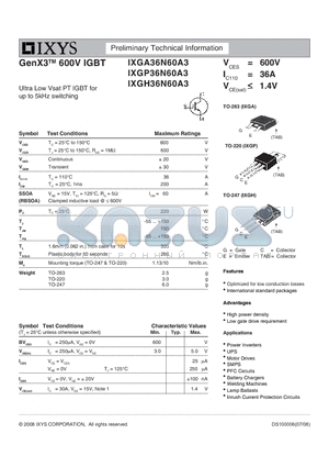 IXGA36N60A3 datasheet - GenX3 600V IGBT