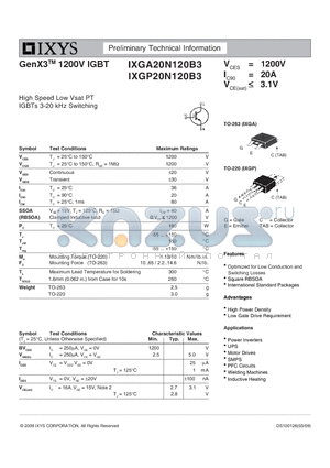 IXGA20N120B3 datasheet - GenX3 1200V IGBT