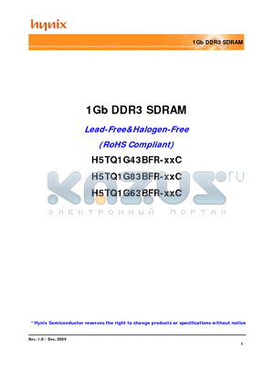 H5TQ1G43BFR datasheet - 1Gb DDR3 SDRAM