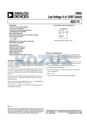 ADG719BRT datasheet - CMOS Low Voltage 4 ohm SPDT Switch