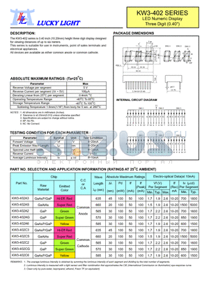 KW3-402C3 datasheet - LED Numeric Display Three Digit (0.40)