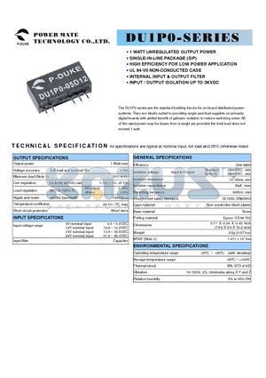 DU1P0-05S05 datasheet - 1 WATT DC-DC CONVERTER