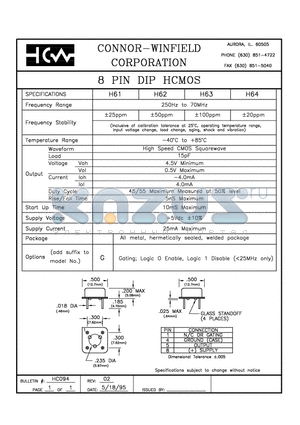 H61 datasheet - 8 PIN DIP HCMOS