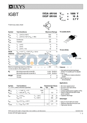 IXGA8N100 datasheet - IXGA8N100