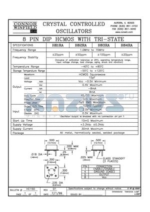 H62RA datasheet - 8 PIN DIP HCMOS WITH TRI-STATE