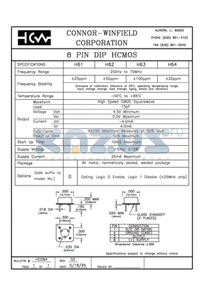 H63 datasheet - 8 PIN DIP HCMOS