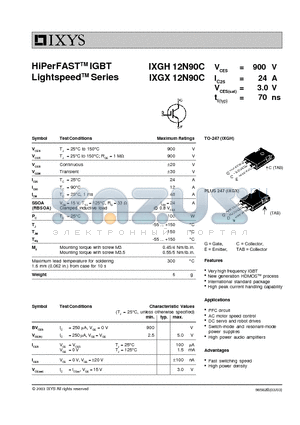 IXGH12N90C_03 datasheet - HiPerFAST IGBT Lightspeed Series