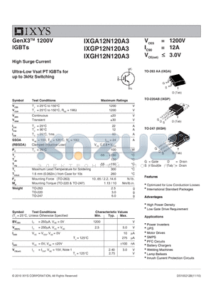 IXGH12N120A3 datasheet - GenX3 1200V IGBTs