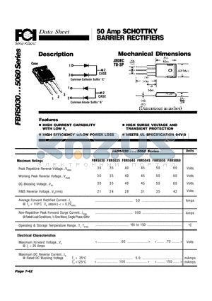 FBR5050 datasheet - 50 Amp SCHOTTKY BARRIER RECTIFIERS