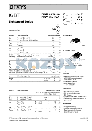 IXGH15N120C datasheet - IGBT Lightspeed Series