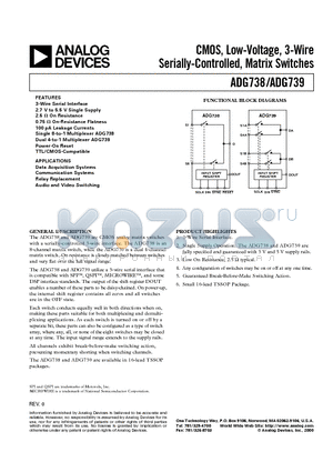 ADG738 datasheet - CMOS, Low-Voltage, 3-Wire Serially-Controlled, Matrix Switches