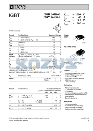 IXGH20N100 datasheet - IGBT