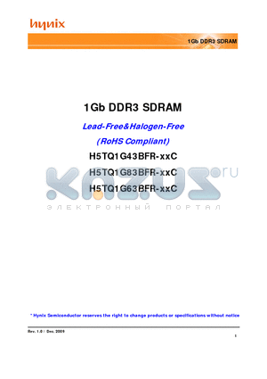 H5TQ1G83BFR datasheet - 1Gb DDR3 SDRAM