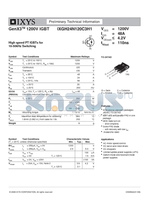 IXGH24N120C3H1 datasheet - GenX3 1200V IGBT