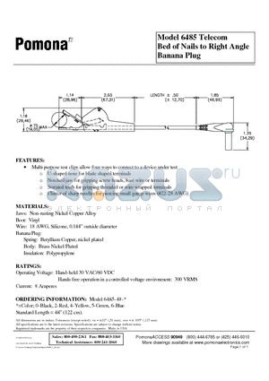 6485 datasheet - Telecom Bed of Nails to Right Angle Banana Plug