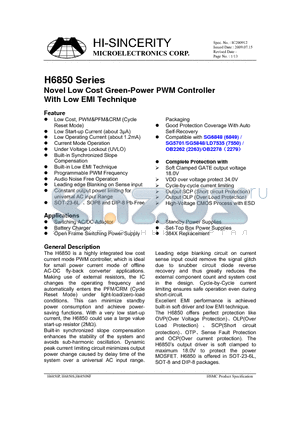 H6850 datasheet - Novel Low Cost Green-Power PWM Controller