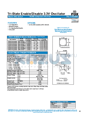 H6C-2E3RLF datasheet - Tri-State Enable/Disable 3.3V Oscillator