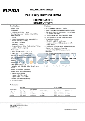 EBE21FD4AGFN-6E-E datasheet - 2GB Fully Buffered DIMM