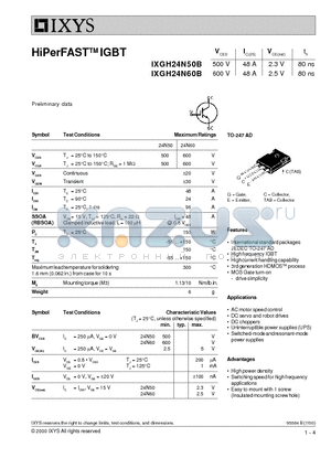 IXGH24N60B datasheet - HiPerFAST IGBT