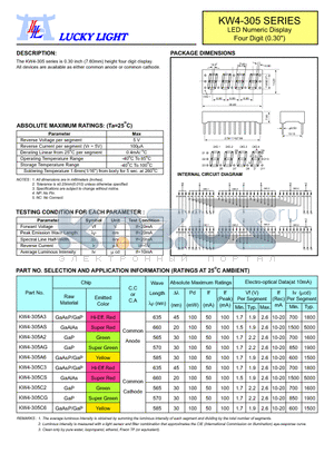 KW4-305AG datasheet - LED Numeric Display Four Digit (0.30
