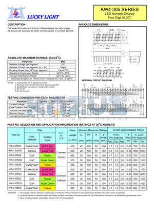 KW4-305A2 datasheet - LED Numeric Display Four Digit (0.30