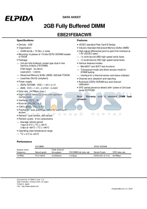 EBE21FE8ACWR-6E-E datasheet - 2GB Fully Buffered DIMM