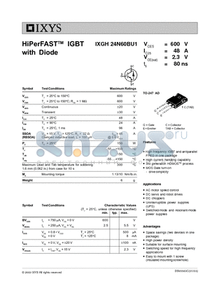 IXGH24N60BU1 datasheet - HiPerFAST IGBT with Diode