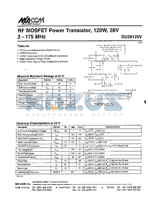 DU28120V datasheet - RF MOSFET POWER TRANSISTOR 120W 28V 2-175 MHZ
