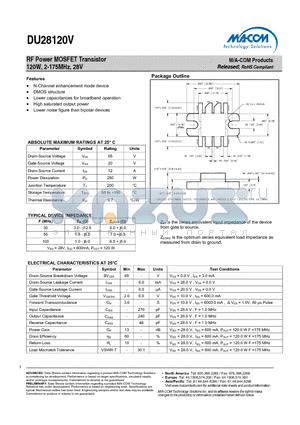 DU28120V datasheet - RF Power MOSFET Transistor 120W, 2-175MHz, 28V