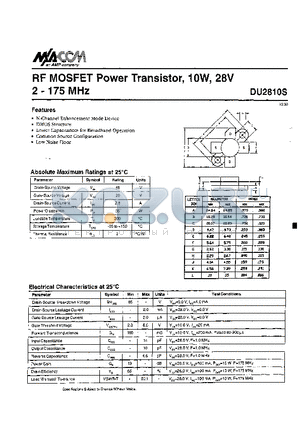 DU2810 datasheet - RF MOSFET Power Transistor, lOW, 28V 2 - 175 MHz