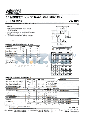 DU2860T datasheet - RF MOSFET Power Transistor, 6OW, 28V 2 - 175 MHz