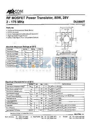 DU2880T datasheet - RF MOSFET Power Transistor, 8OW, 28V 2 - 175 MHz