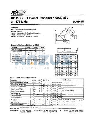 DU2860U datasheet - RF MOSFET Power Transistor, 6OW, 28V 2 - 175 MHz