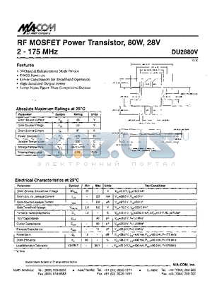 DU2880V datasheet - RF MOSFET Power Transistor, 8OW, 28V 2 - 175 MHz