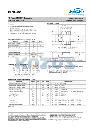DU2880V datasheet - RF Power MOSFET Transistor 80W, 2-175MHz, 28V