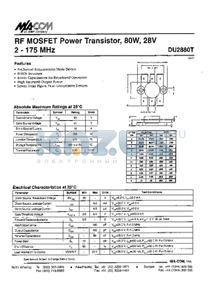 DU2880 datasheet - RF MOSFET Power Transistor, 8OW, 28V 2 - 175 MHz