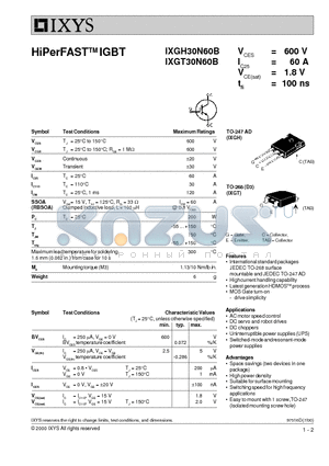 IXGH30N60B datasheet - HiPerFASTTM IGBT