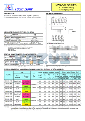 KW4-361AS datasheet - LED Numeric Display Four Digit (0.36)