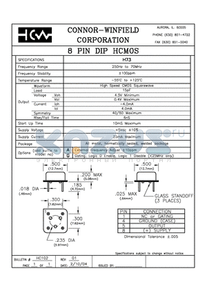 H73 datasheet - 8 PIN DIP HCMOS