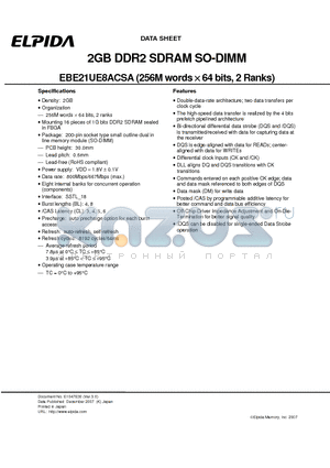 EBE21UE8ACSA datasheet - 2GB DDR2 SDRAM SO-DIMM