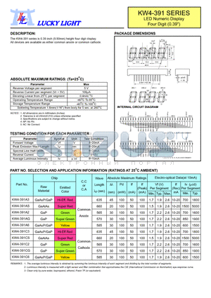 KW4-391A2 datasheet - LED Numeric Display Four Digit (0.39)