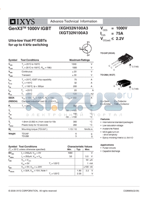 IXGH32N100A3 datasheet - GenX3 1000V IGBT