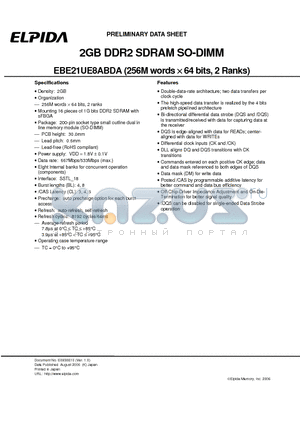EBE21UE8ABDA datasheet - 2GB DDR2 SDRAM SO-DIMM
