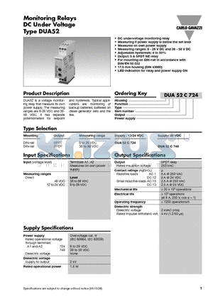 DUA52C748 datasheet - Monitoring Relays DC Under Voltage