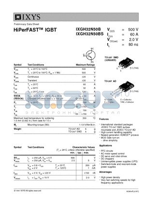 IXGH32N50B datasheet - HiPerFAST IGBT