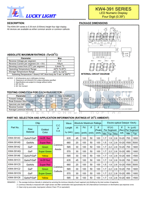 KW4-391A6 datasheet - LED Numeric Display Four Digit (0.39)