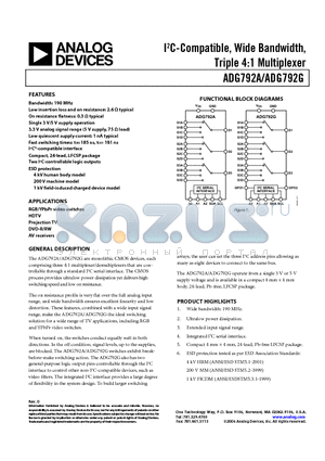 ADG792ACCPZ-REEL datasheet - IC-Compatible, Wide Bandwidth, Triple 4:1 Multiplexer